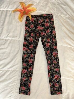Cat & Jack Black Leggings with Pink Floral Print